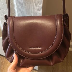 Charles & Keith Burgundy Crossbody Bag with Semi-Circular Flap
